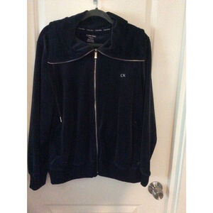 Women's Calvin Klein Navy Velour Track Jacket 1X with Silver Zippers